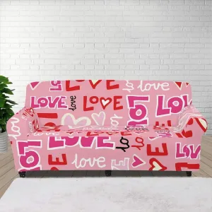 GLENLCWE Pink Valentines Day Love Sofa Couch Cover for 3 Cushion Couches Stretch Sofa Slipcovers with Elastic Bottom for Home Living Room Decor