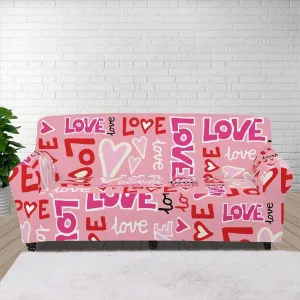 GLENLCWE Pink Valentines Day Love Sofa Couch Cover for 4 Cushion Couches Stretch Sofa Slipcovers with Elastic Bottom for Home Living Room Decor