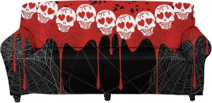 GLENLCWE Red Blood Skeleton Couch Cover,Halloween Sofa Cover Couch Slipcover Stretch Sofa Cover Non Slip Stretch Sofa Protector Washable for Kids Pets