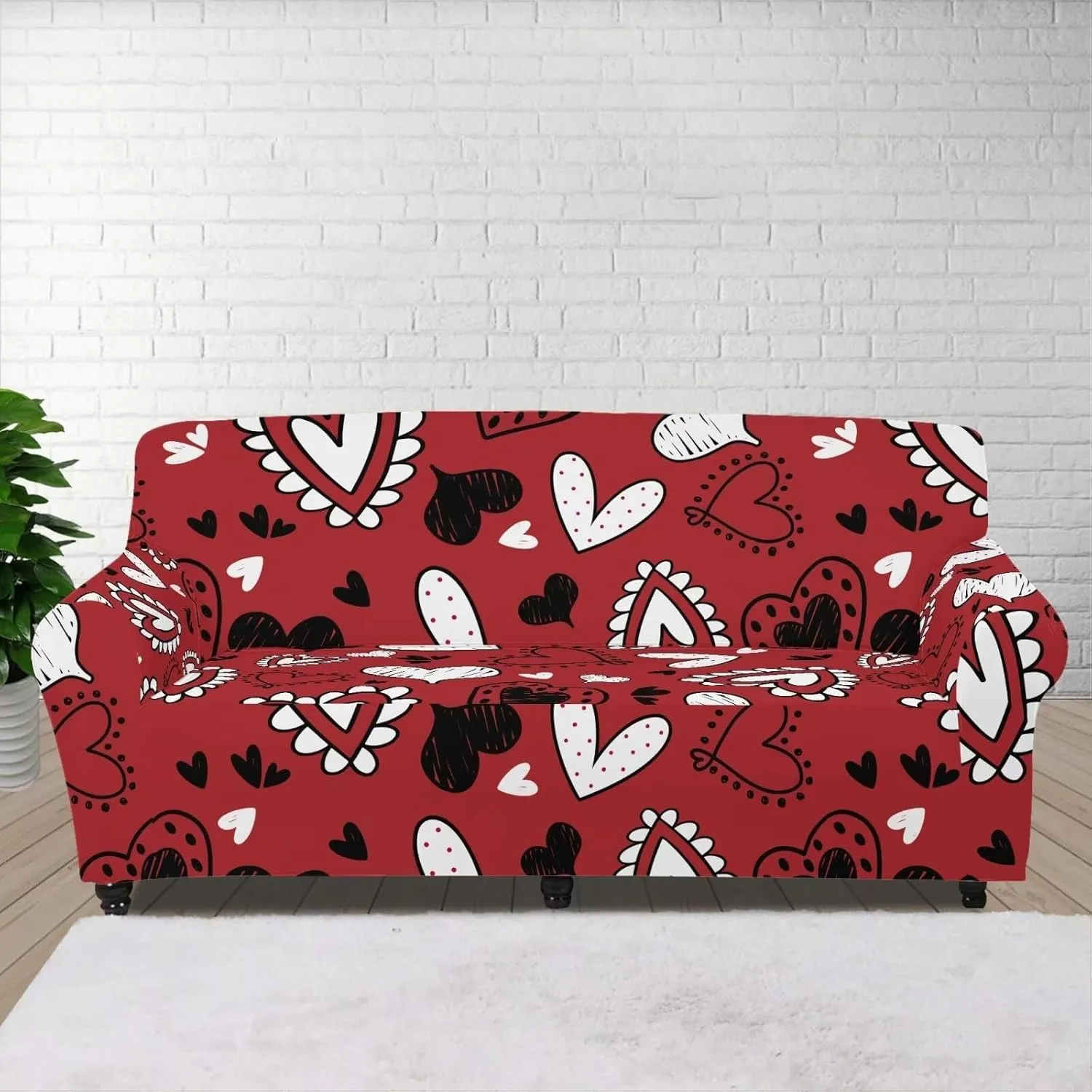 GLENLCWE Stretch Sofa Cover Red Valentines Day Love Couch Cover 3 Seater Cushion Couch Non-Slip Slipcovers for Women Men