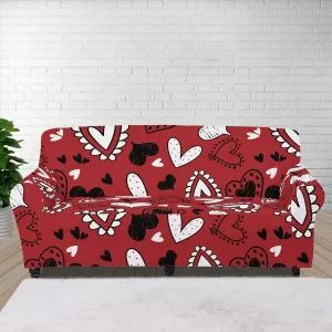 GLENLCWE Stretch Sofa Cover Red Valentines Day Love Couch Cover 3 Seater Cushion Couch Non-Slip Slipcovers for Women Men