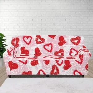 GLENLCWE Valentines Day Heart Stretch Sofa Cover Armchair Loveseat Cover Furniture Protector Couch Soft Long Chair Slipcover with Elastic Bottom, 92.5"-118" Armchair Sofa 1 Seater