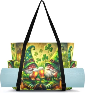 Gnomes St Patricks Leaf Yoga Mat Bag Carrier with Wet Dry Storage Pockets Pilates Bag Large Gym Tote Carryall with Water Bottle Holder for Women Travel Beach Office