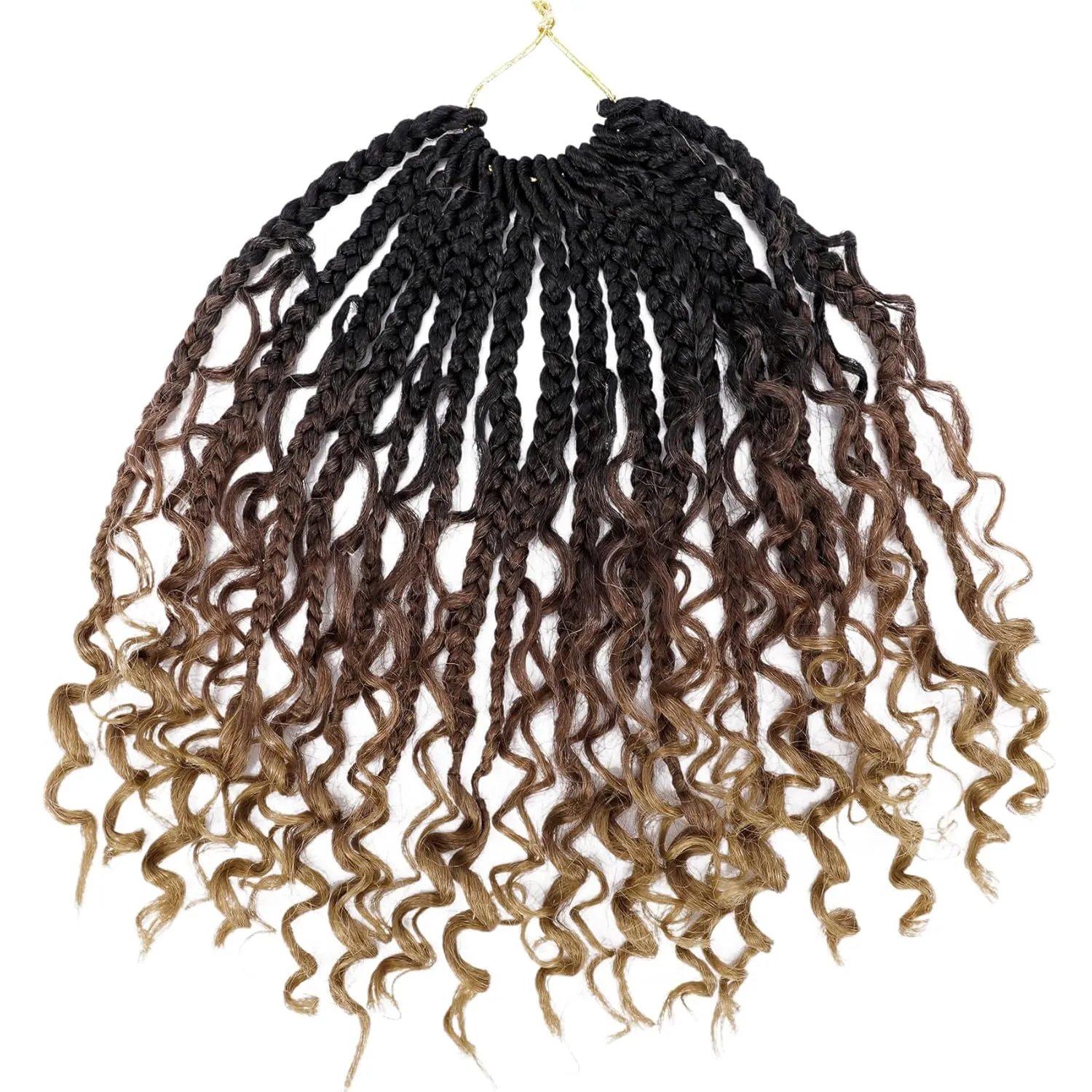 Goddess Box Braids Crochet Hair 10 Inch 8 Packs Pre-looped Bohemian Crochet Boho Box Braids With Curly Ends 3X Crochet Braids Hair for Women Synthetic Braiding Hair (10 inch, T1B/30/27)