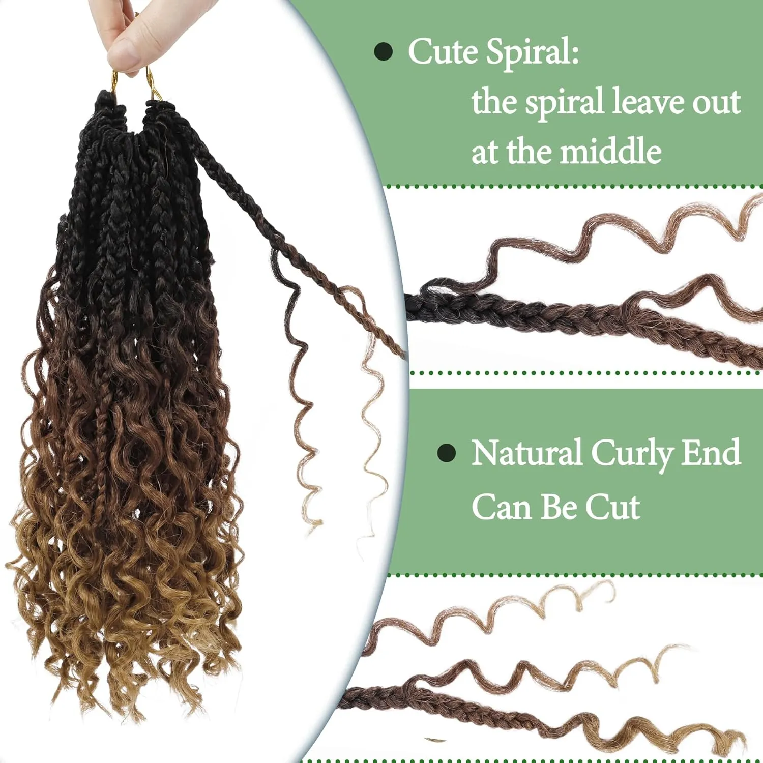 Goddess Box Braids Crochet Hair 10 Inch 8 Packs Pre-looped Bohemian Crochet Boho Box Braids With Curly Ends 3X Crochet Braids Hair for Women Synthetic Braiding Hair (10 inch, T1B/30/27)
