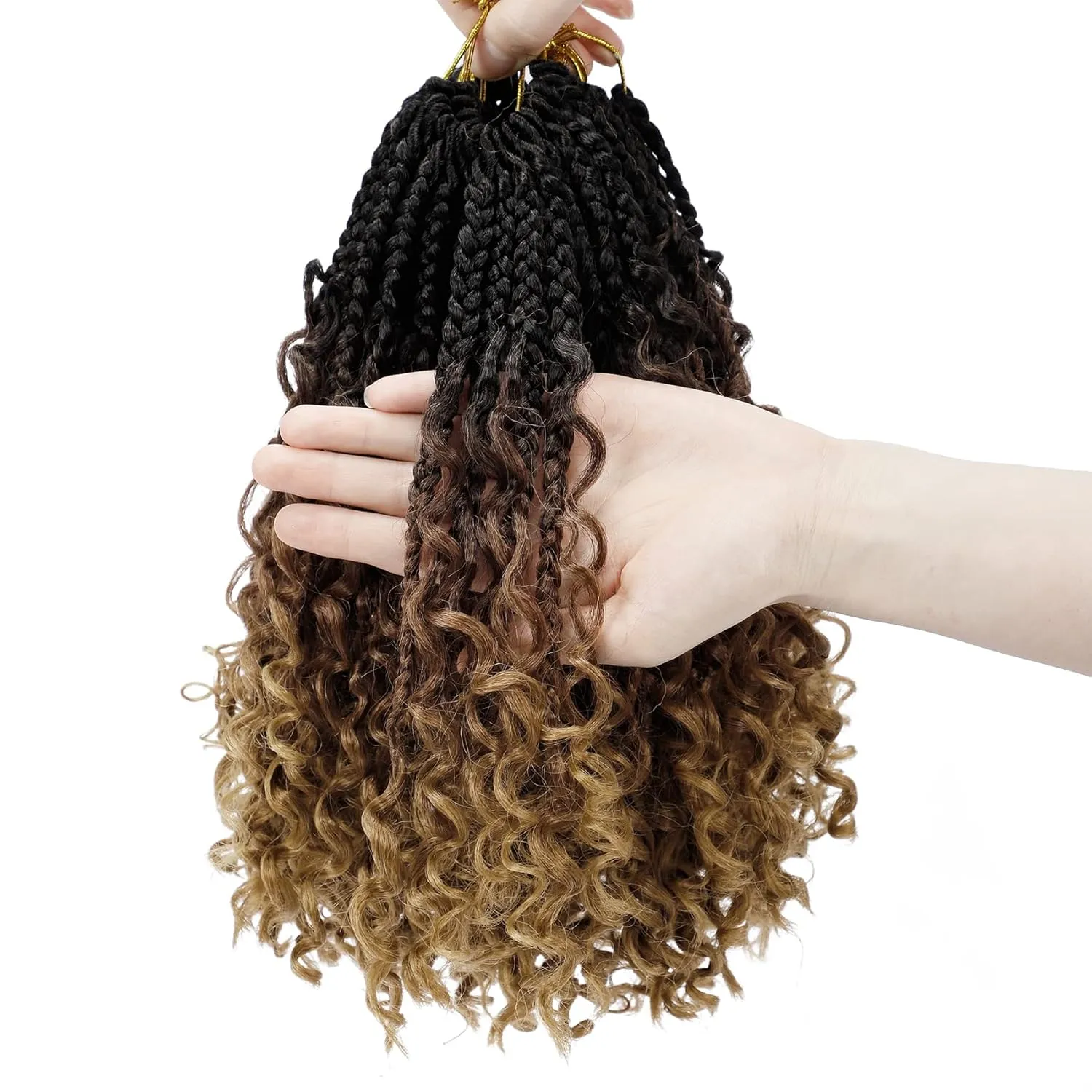 Goddess Box Braids Crochet Hair 10 Inch 8 Packs Pre-looped Bohemian Crochet Boho Box Braids With Curly Ends 3X Crochet Braids Hair for Women Synthetic Braiding Hair (10 inch, T1B/30/27)