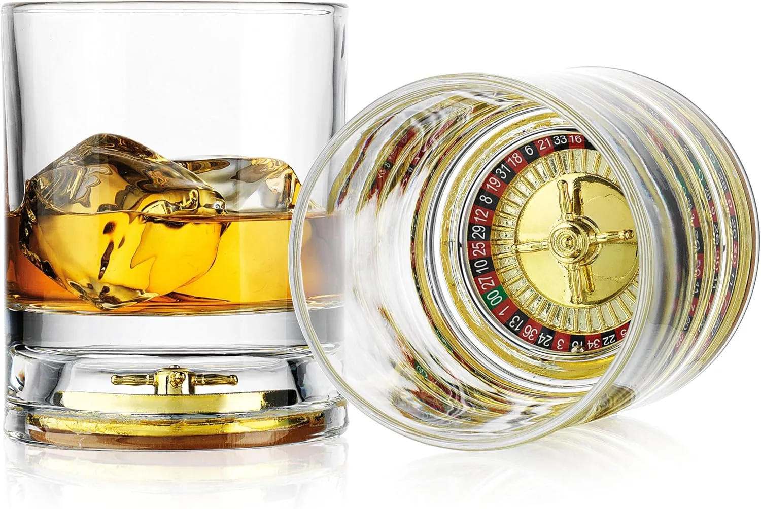 Godinger Whiskey Glass with Mini Working Roulette Wheel Base - Unique Spin and Sip - Novelty Drinking Game Glass with Built-in Roulette and Ball White Elephant Gifts for Men - 10oz - 1 Piece