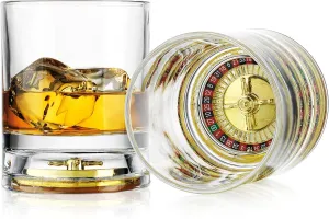 Godinger Whiskey Glass with Mini Working Roulette Wheel Base - Unique Spin and Sip - Novelty Drinking Game Glass with Built-in Roulette and Ball White Elephant Gifts for Men - 10oz - 1 Piece