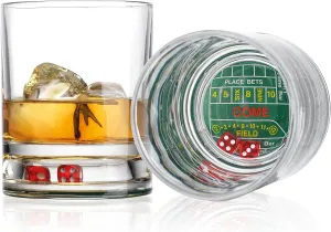 Godinger Whiskey Glass with Real Craps Dice Game, Rocks Whiskey Glasses, Drinking Glasses, Novelty Gifts for Men Dad - 1 Piece