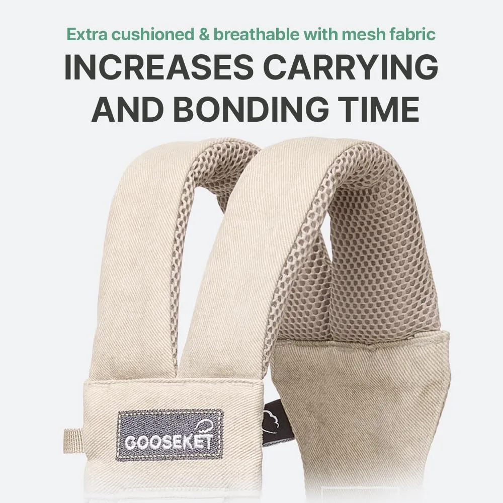 GOOSEKET 365 Toddler Carrier, 100% Cotton, Lightweight, Easy-to-USE, Portable, Suitable from 6-48 Months, Supports UP to 44LBS (Khaki)