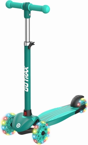 Gotrax KS1 Kids Kick Scooter, LED Lighted Wheels and 3 Adjustable Height Handlebars, Lean-to-Steer & Widen Anti-Slip Deck, 3 Wheel Scooter for Boys & Girls Ages 2-8 and up to 100 Lbs