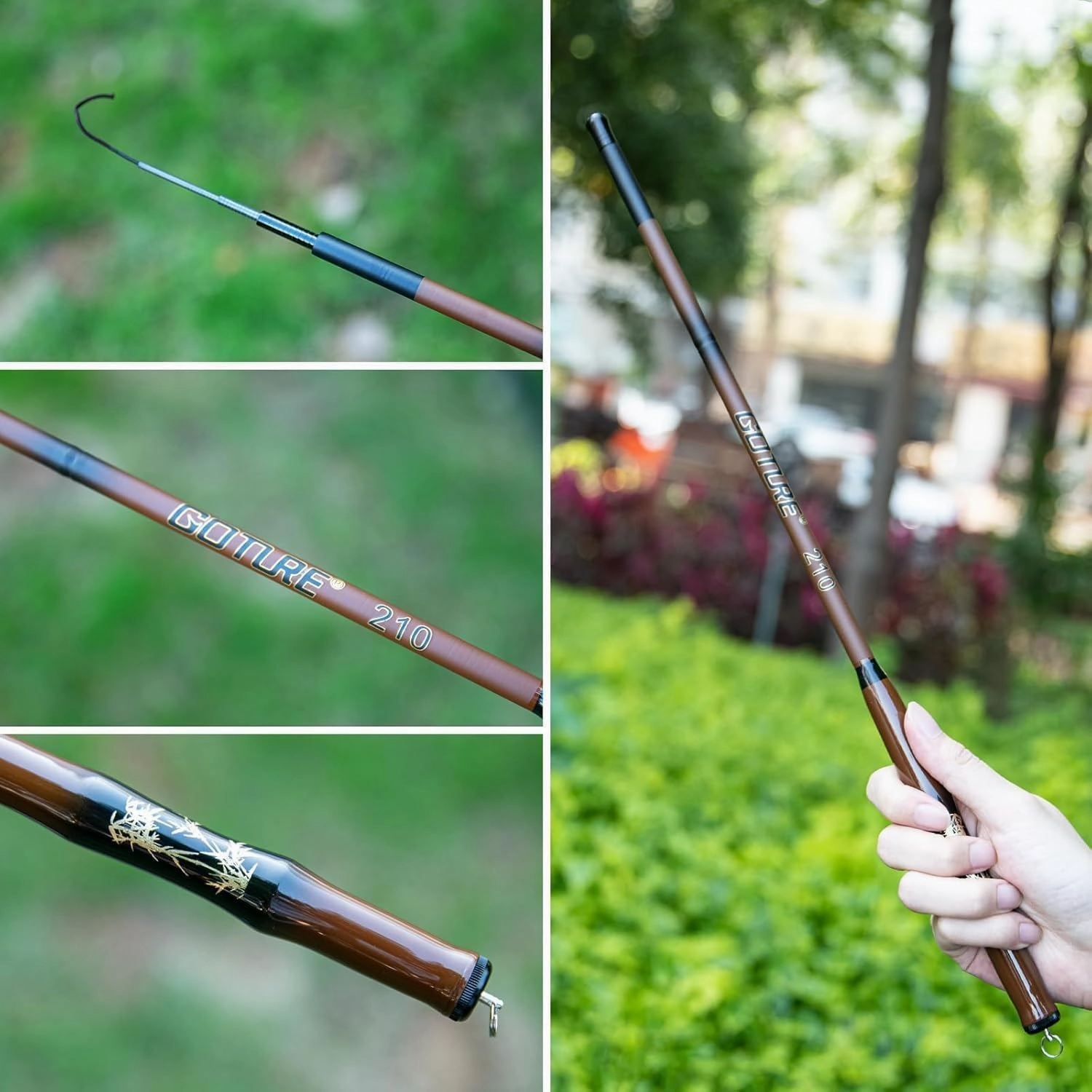 Goture 2Pcs Telescopic Pocket Mini Fishing Rods, Portable Bamboo Small Handle Fishing Rod, Ultralight High Strength Stream River Dike Lake Fishing Rods, 6/7/8/9/10/11/12/13/15/17FT, 19 Tone Dark Brown