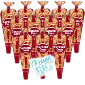 Gourmet Popcorn – Limited Edition Pack of 12 Caramel Corn Mini Cones & Exclusive Inspirational Sticker! 26.4oz total.