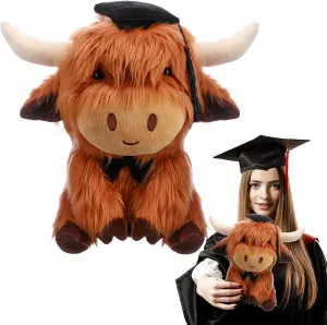 Graduation Highland Cow Plush Toy Decoration Stuffed Animal Graduation 7.87 Inch Party Gift Unisex for Class of 2025