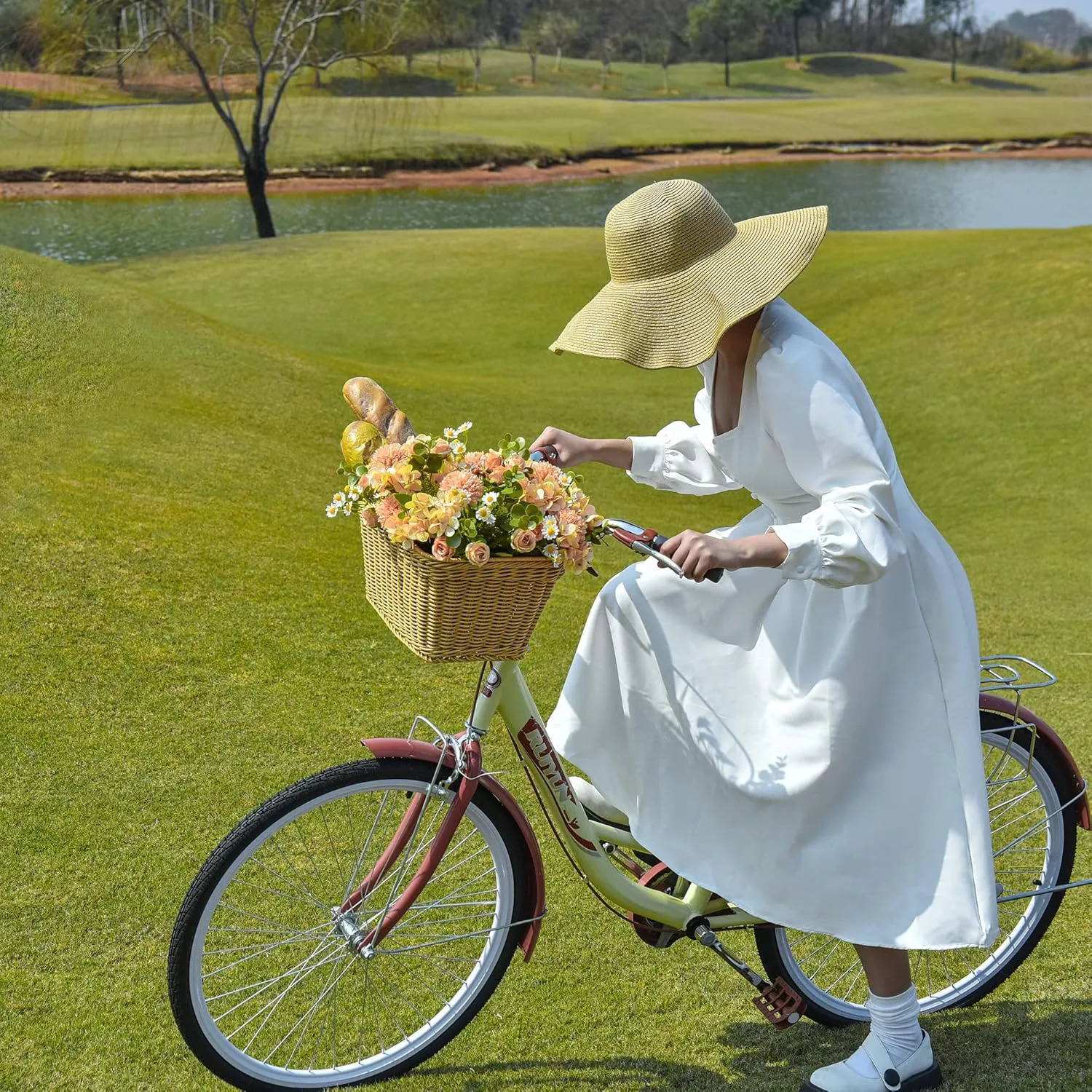 GRANNY SAYS Bike Basket, Wicker Basket for Bike, Hand-Woven Bicycle Basket, Detachable Wicker Front Handlebar Bike Basket