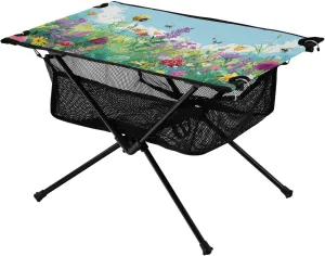 Grass with Butterflies Portable Folding Camping Table, Compact Lightweight Beach Table with Carrying Bag for Outdoor Picnics, BBQs, Camp