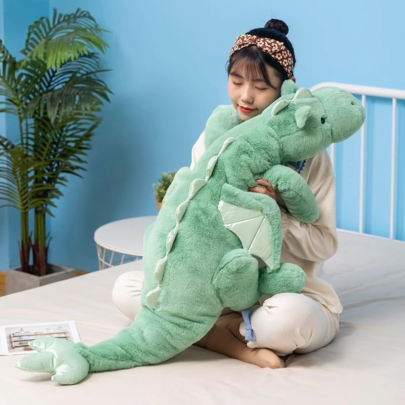 Green Dragon Stuffed Animal, 35.4Inches Small Plush Dragon Toy for Kids, Pink White Green and Blue Available.Very Cute Plushie Dragon