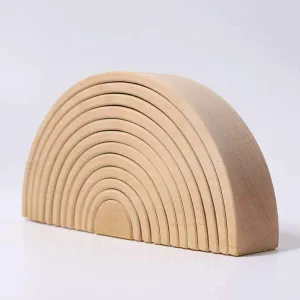 Grimm's Large 12-Piece Rainbow Stacker - Wooden Nesting Puzzle/Creative Building Blocks Tunnel. Natural