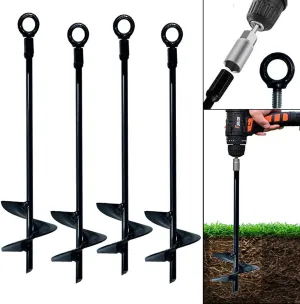 Ground Anchors Screw in 15 Inch Set of 4 Tent Stakes Heavy Duty Trampoline Anchor Kit Earth Anchor Swing Set Anchors for Metal Swing Set Trampoline Anchors High Wind Black