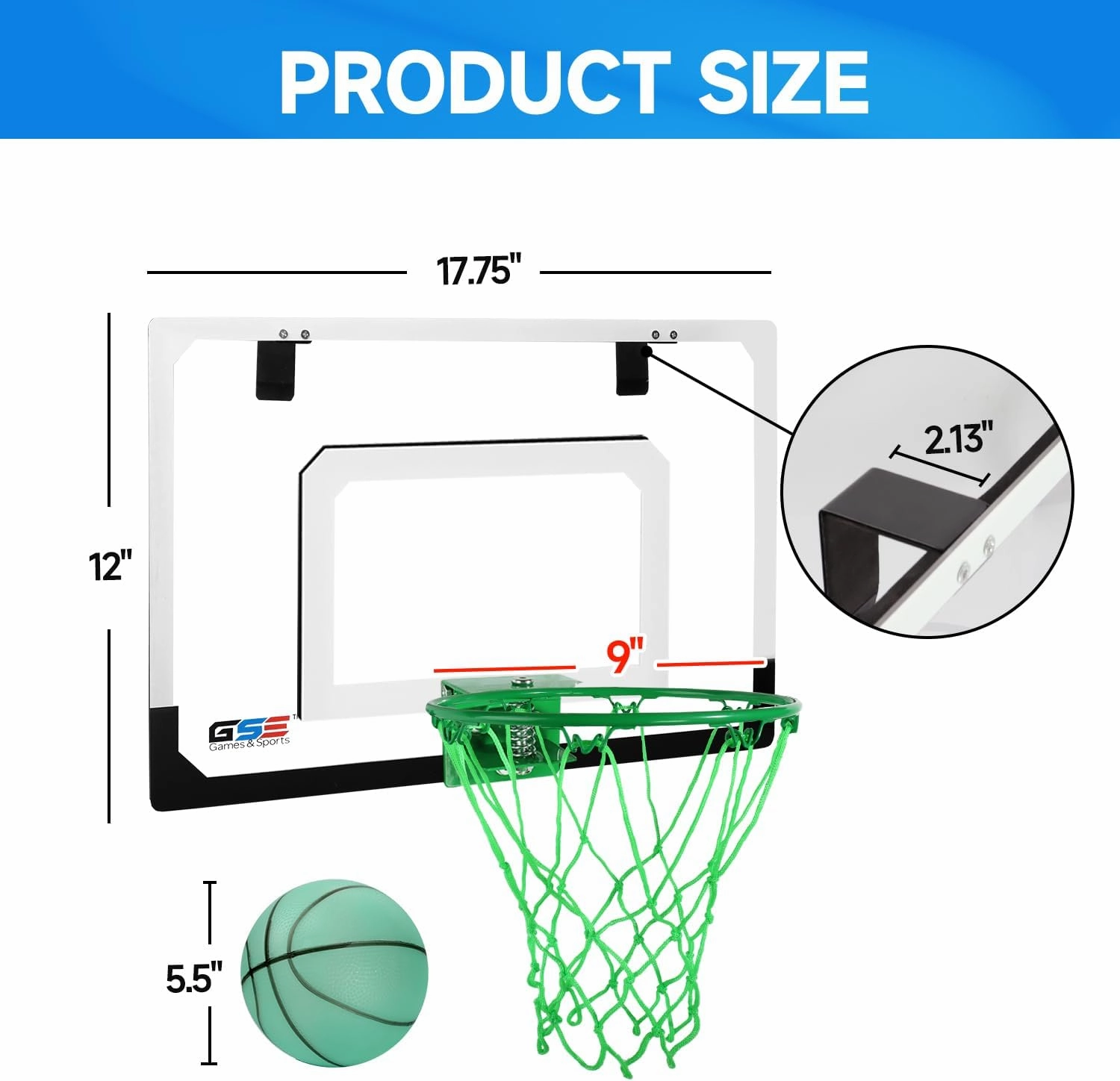 GSE Games & Sports Expert Over-The-Door Basketball Hoop with Basketball & Pump, Wall-Mounted Basketball Hoop Set with Complete Accessories for Home & Office (Several Style Choice)
