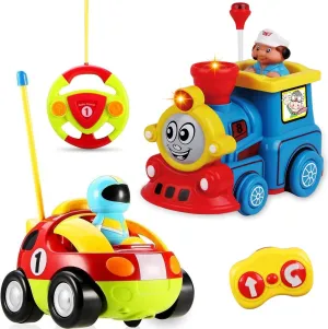 Haktoys Kids Remote Control Toys: RC Race Car and RC Train Toy Engine for Toddlers, Boys and Girls - Two Pack for Simultaneous Play