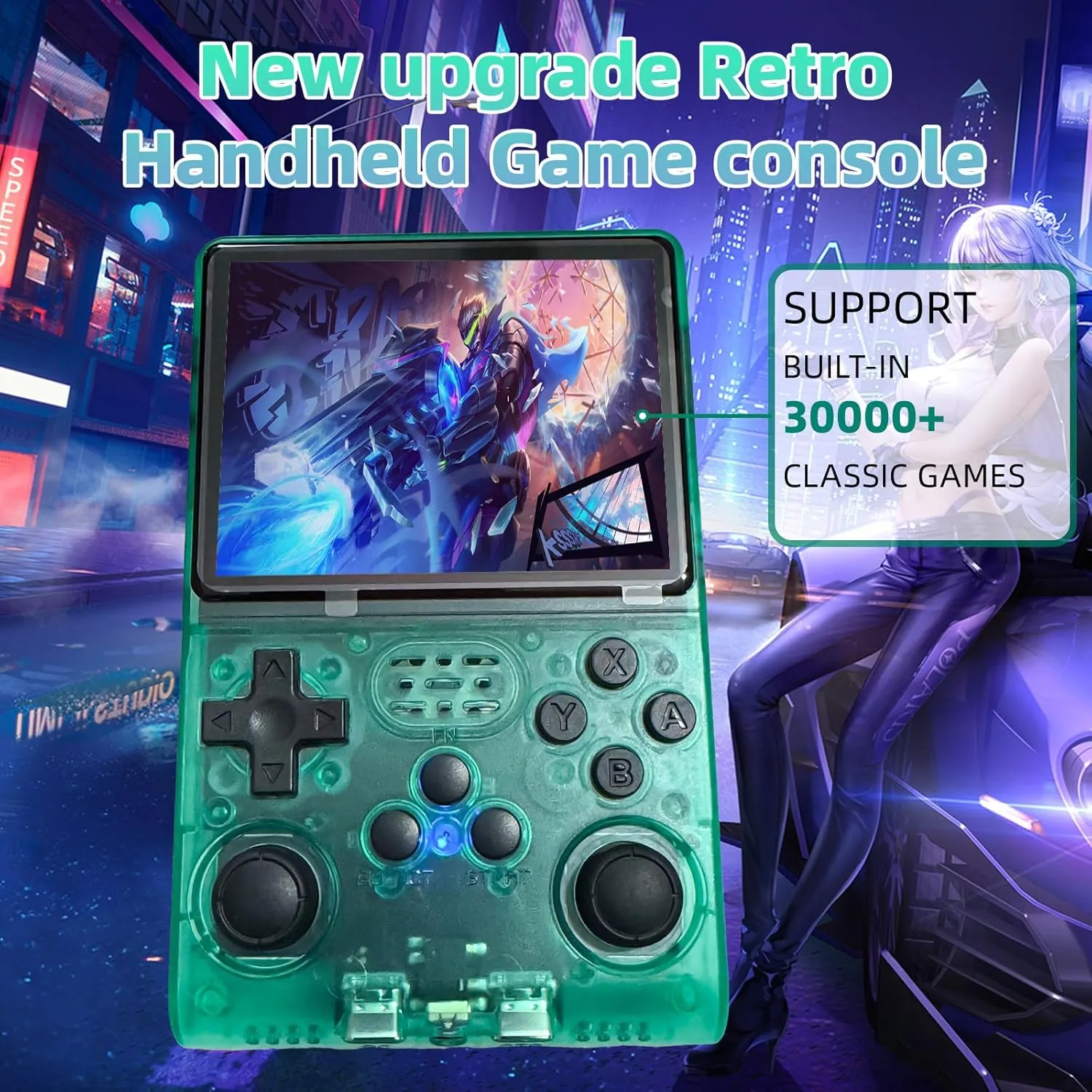 Handheld Game Console with 30000 Retro Games, 3.5 inch Mini HD IPS Screen Retro Console, 3800mAh Large Capacity, Built-in 256G Card, Support HDMI and TV Outpu