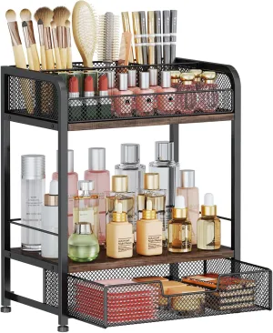 HapiRm Makeup Organizer Countertop with Drawer - Large Capacity Vanity Organizer with Dividers, Bathroom and Bedroom Desk Cosmetic Display Case for Storage Skincare, Makeup Brush, Dresser, Perfume