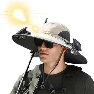 Hat with Fans Solar Power, USB & Solar Powered Fan Hat Wide Brim Outdoor Fishing