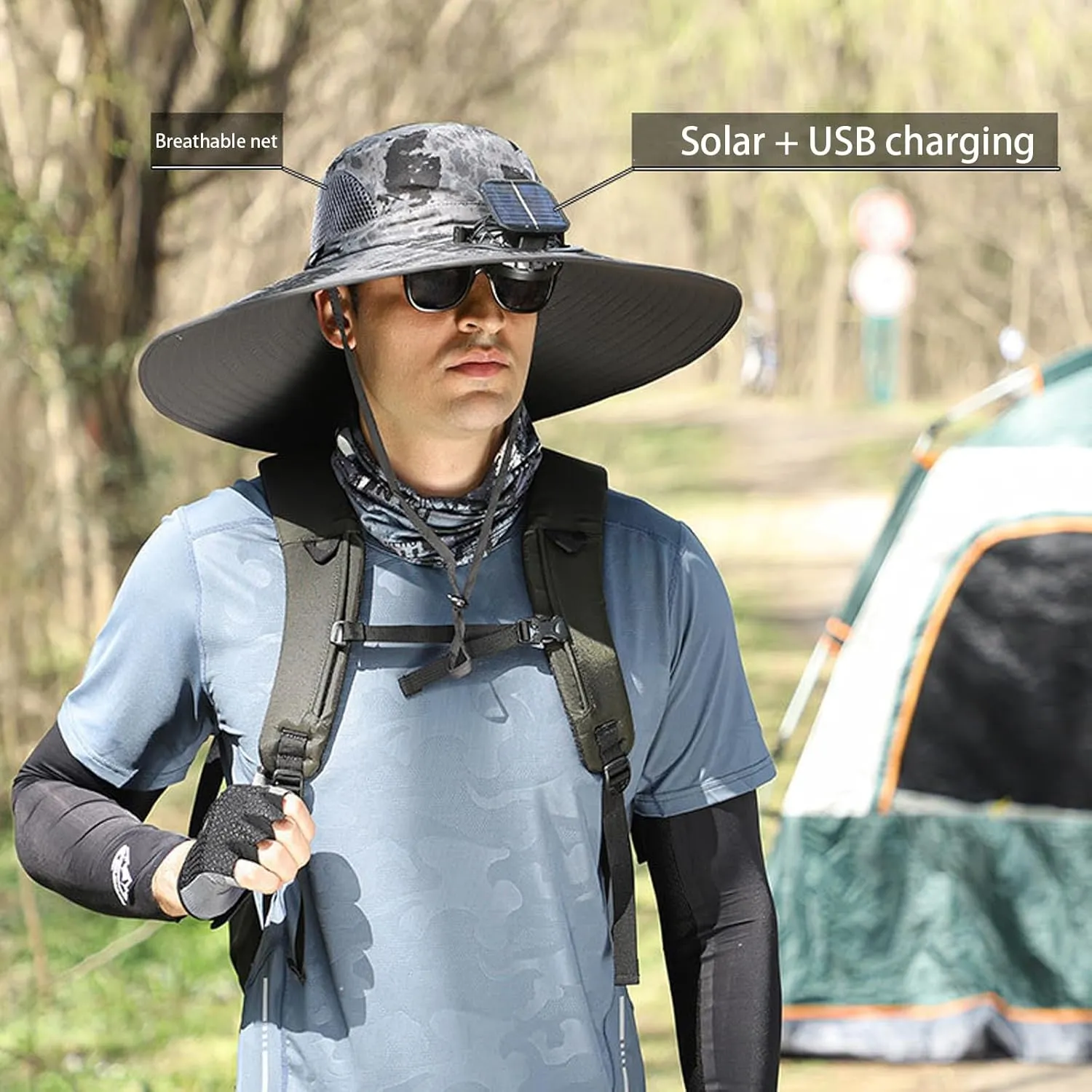 Hat with Fans Solar Power, USB & Solar Powered Fan Hat Wide Brim Outdoor Fishing