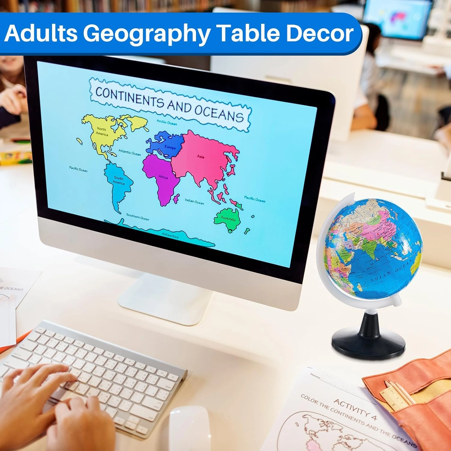 Henoyso 6 Pcs 3.4'' World Globe for Kids Learning Mini Desk Classroom Decorative Earth Globes with White Stand Educational Rotating World Map for Adults Geography Table Decor
