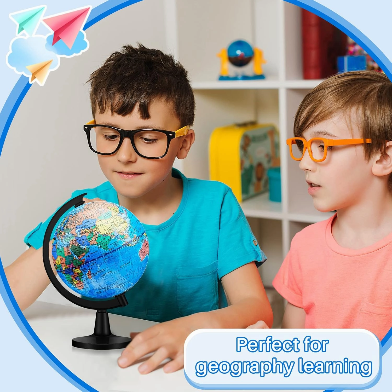 Henoyso 6 Pcs 4.6'' World Globe for Kids Learning Mini Desk Classroom Decorative Earth Globes with Black Stand Educational Rotating World Map for Adults Geography Table Decor