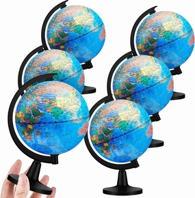 Henoyso 6 Pcs 4.6'' World Globe for Kids Learning Mini Desk Classroom Decorative Earth Globes with Black Stand Educational Rotating World Map for Adults Geography Table Decor
