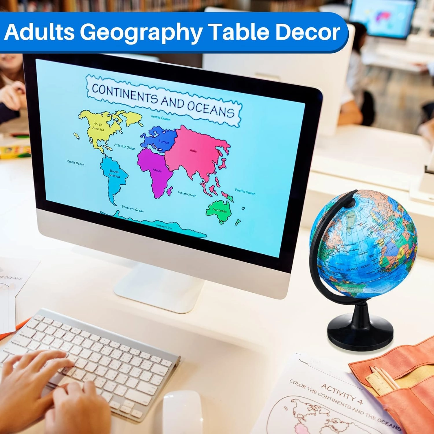 Henoyso 6 Pcs 4.6'' World Globe for Kids Learning Mini Desk Classroom Decorative Earth Globes with Black Stand Educational Rotating World Map for Adults Geography Table Decor