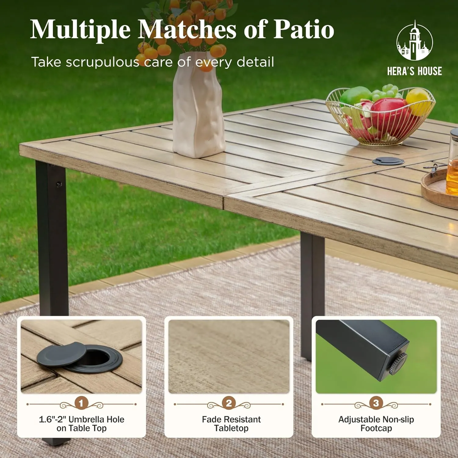 HERA'S HOUSE Patio Table and Chairs 7 Pieces, Outdoor Patio Dining Furniture Sets for Backyard Lawn Deck