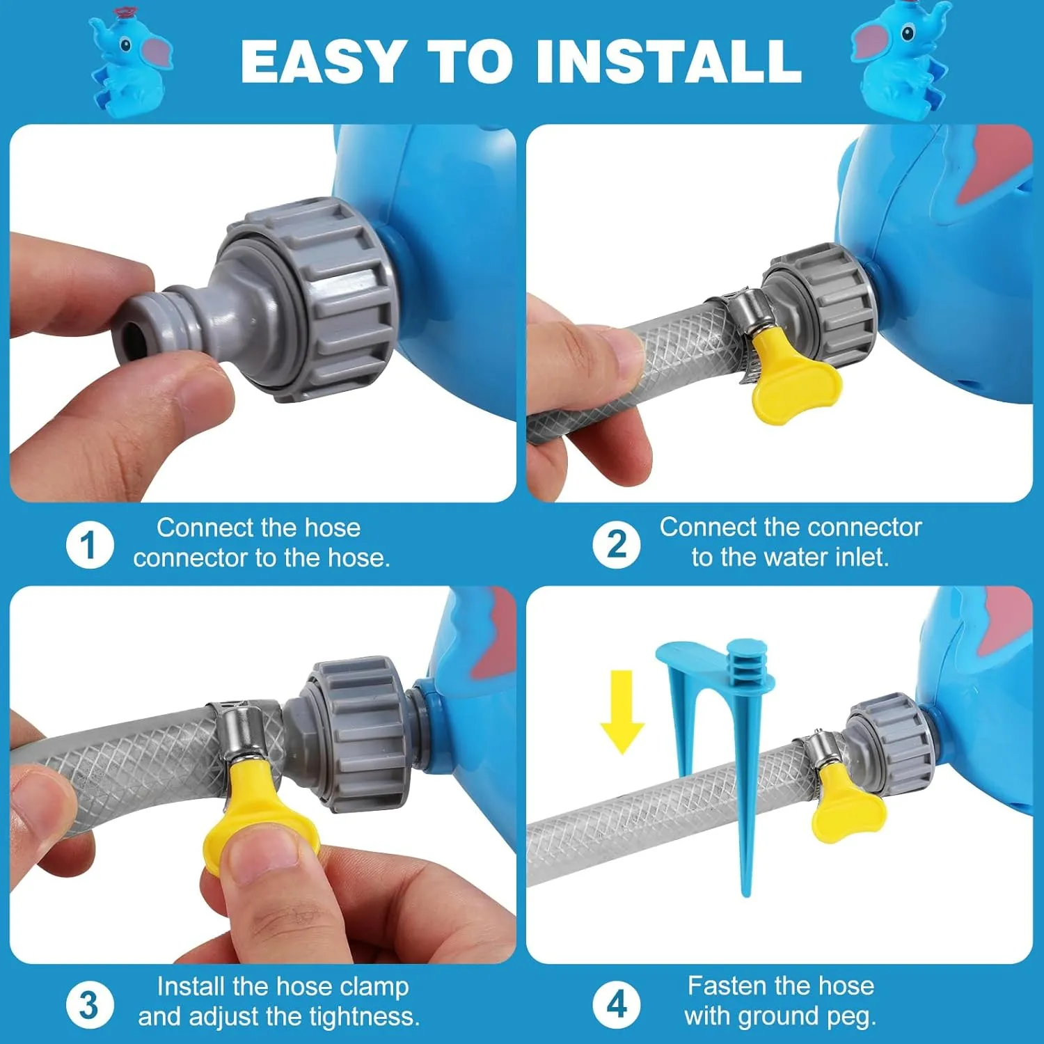 HeySplash Water Sprinkler Baseball Toy, 2 in 1 Water Spray Sprinkler Ball Set with 2 Detachable Sprinkler Heads, Outdoor Summer Toys Outside Toys for Toddlers and Kids, Blue Elephant