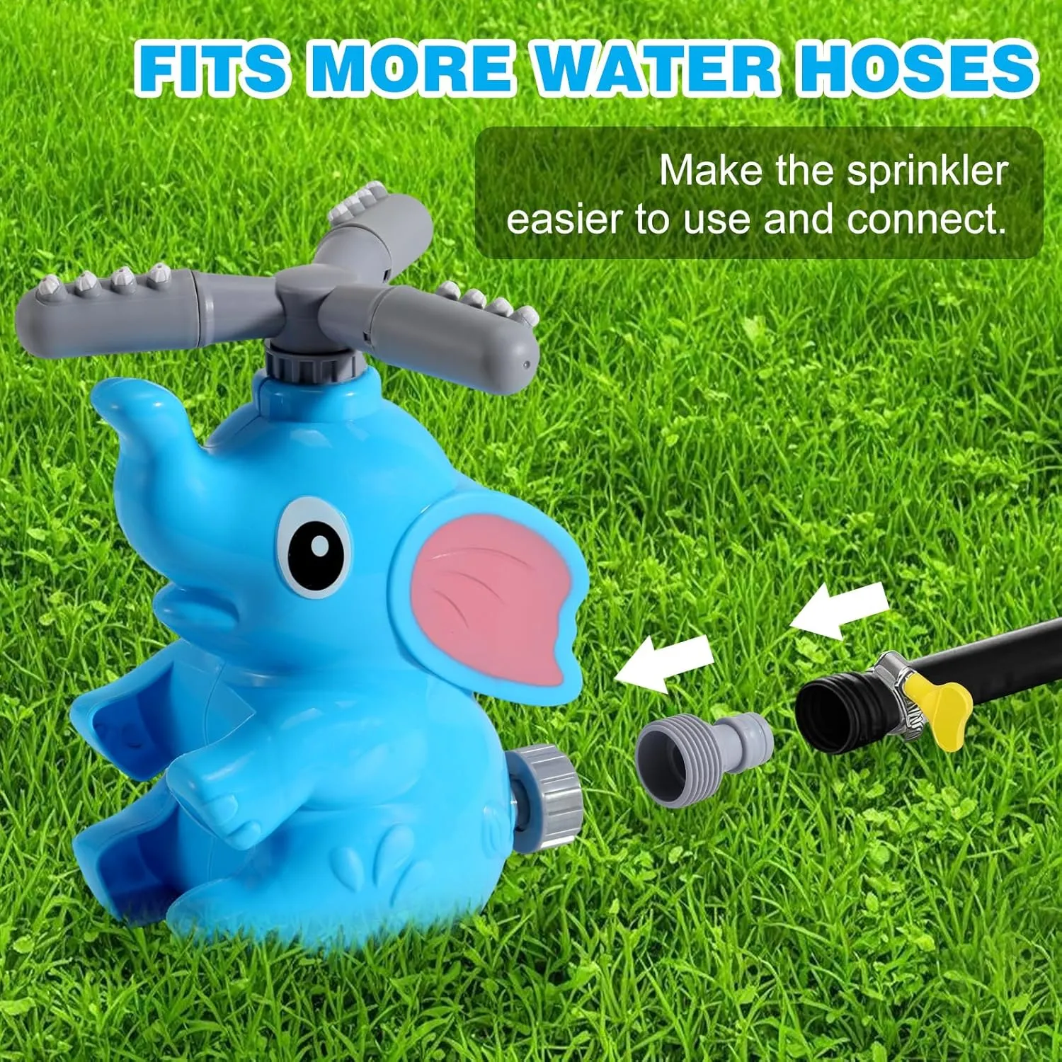 HeySplash Water Sprinkler Baseball Toy, 2 in 1 Water Spray Sprinkler Ball Set with 2 Detachable Sprinkler Heads, Outdoor Summer Toys Outside Toys for Toddlers and Kids, Blue Elephant
