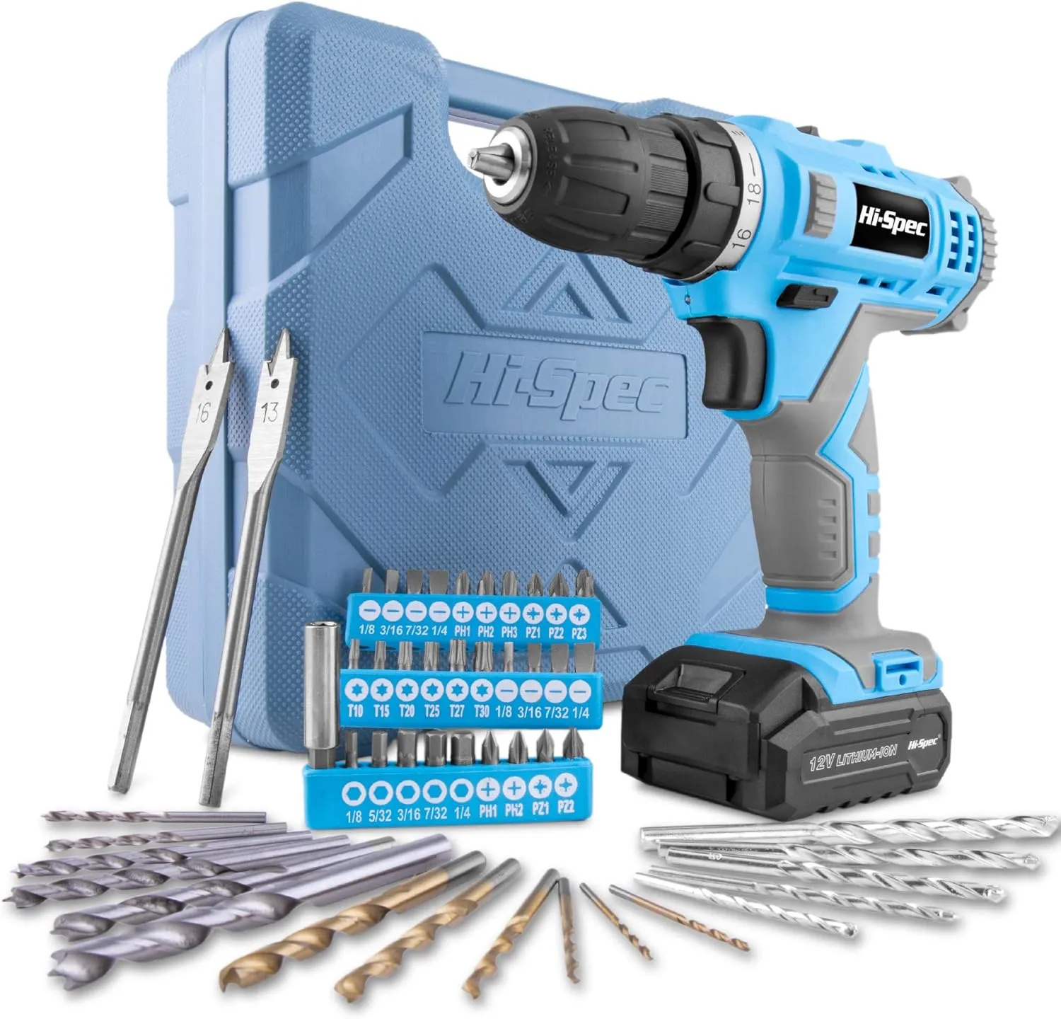 Hi-Spec 50pc 12V Pink Electric Cordless Power Drill Driver in a Toolbox Case. Includes Rechargeable Battery, Power Screwdriver BIts, Wood, Metal, and Masonry Drill Bit Set Accessories