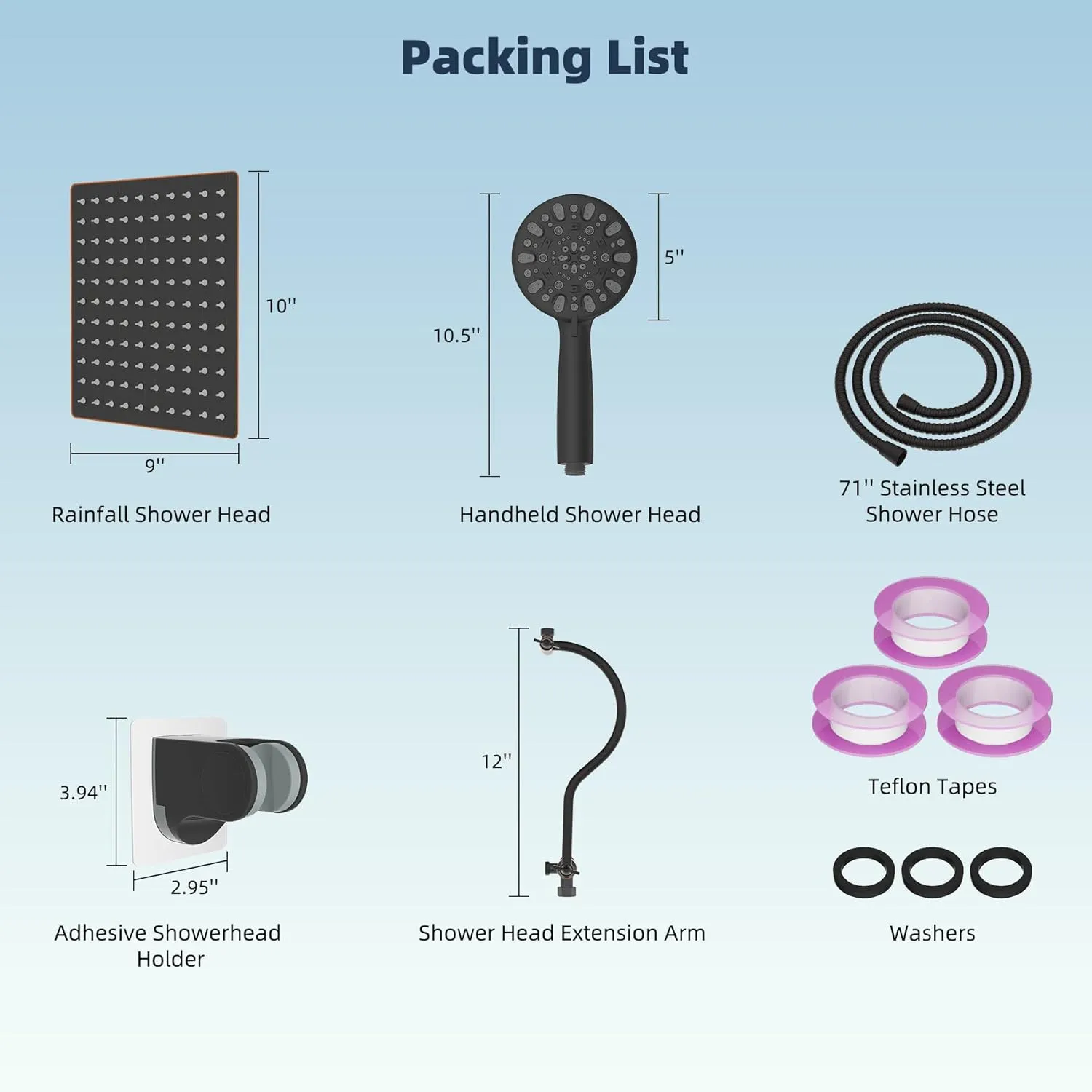 Hibbent All Metal Shower Head, 10'' High Pressure Rainfall Shower Head/Handheld Showerhead Combo with 12'' Adjustable Curved Shower Extension Arm, 7-Spray, 71'' Hose, Shower Holder, Oil Rubbed Bronze
