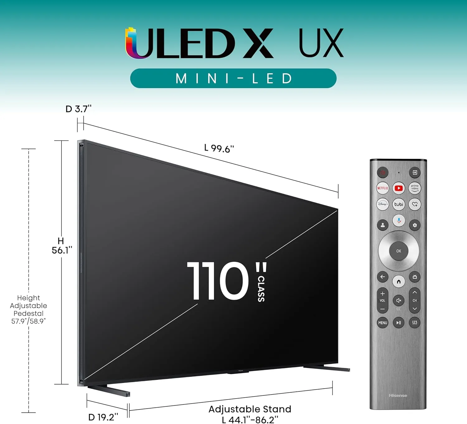 Hisense 110-Inch Class Mini-LED Premium ULED X Series 4K Google Smart TV with Alexa Compatibility, QLED, 144Hz, Dolby Vision Atmos, HDR10 , 4.2.2 Ch Audio, Hands Free Voice Control (110UX, 2024 Model)
