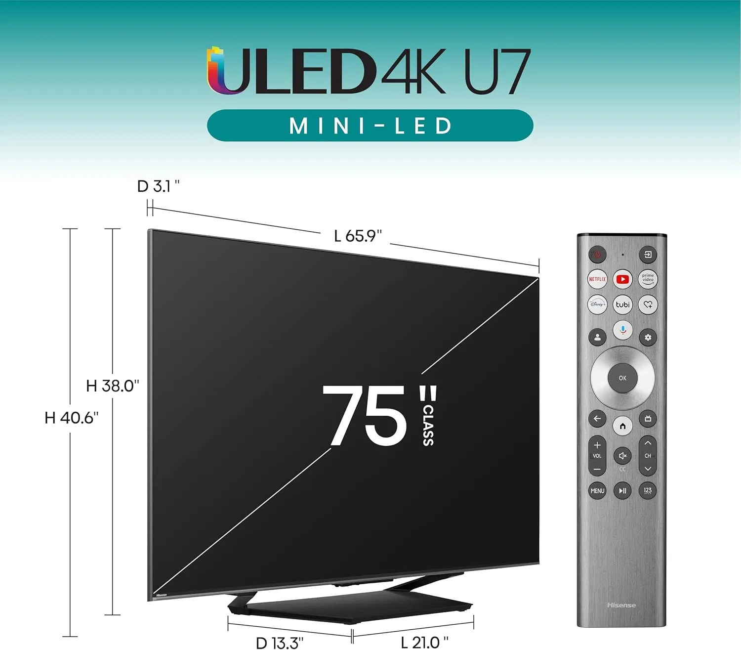 Hisense 75-Inch Class U7 Series Mini-LED ULED 4K UHD Google Smart TV (75U7N, 2024 Model) - QLED, Dolby Vision IQ, Dolby Atmos, Full Array Local Dimming, 144Hz Game Mode Pro, VRR, Alexa Compatibility
