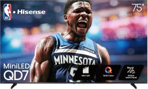Hisense 75" Class QD7 Series Mini-LED 4K UHD Smart Fire TV (75QD7QF, 2025 Model) - QLED, Native 144hz, HDR10 , Dolby Vision, Dolby Atmos, Game Mode Pro, ALLM, Alexa Built in with Voice Remote, Black