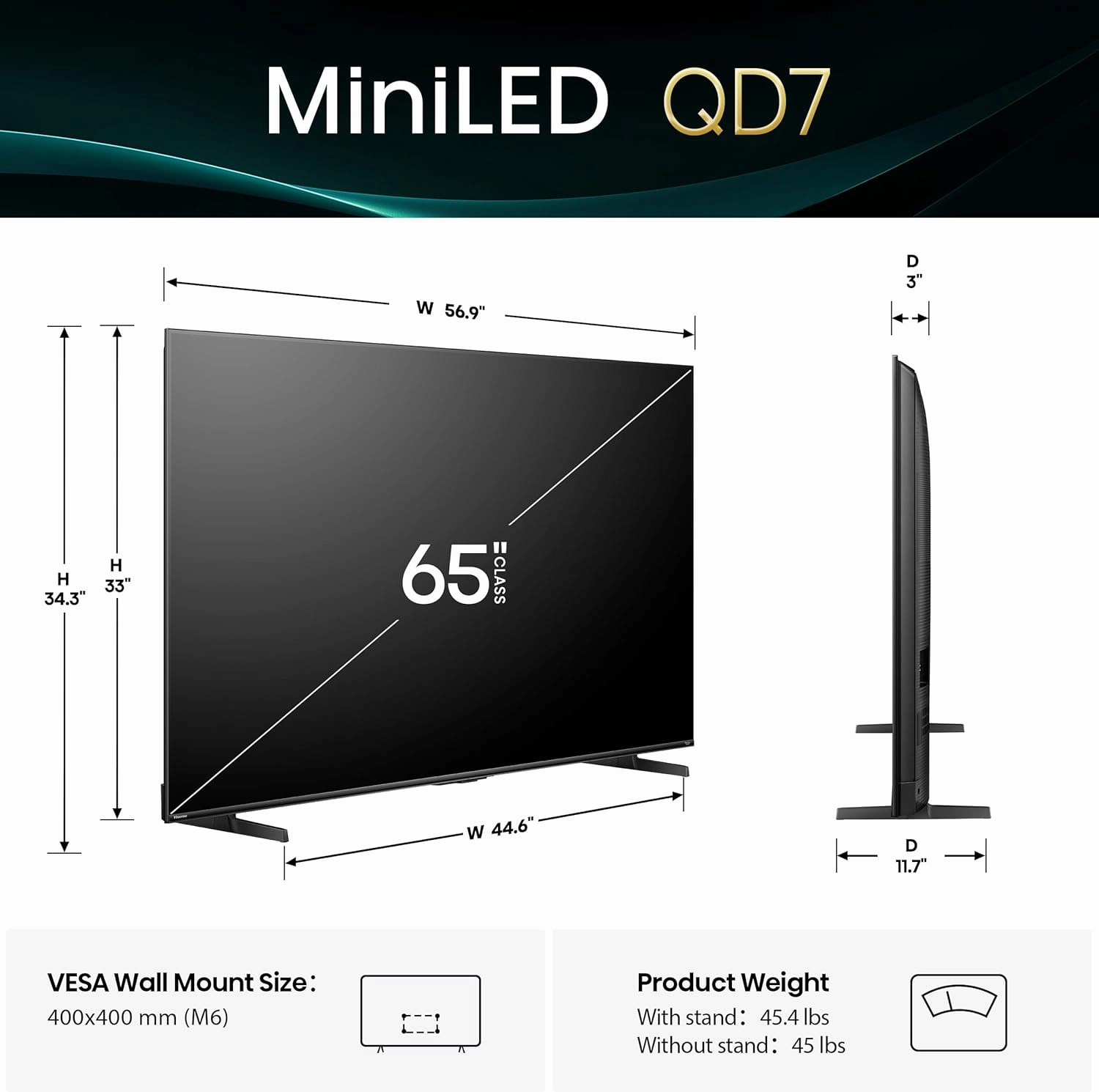 Hisense 65" Class QD7 Series Mini-LED 4K UHD Smart Fire TV (65QD7QF, 2025 Model) - QLED, HDR10 , Dolby Vision, Dolby Atmos, Game Mode Plus, ALLM, Alexa Built in with Voice Remote, Streaming TV, Black
