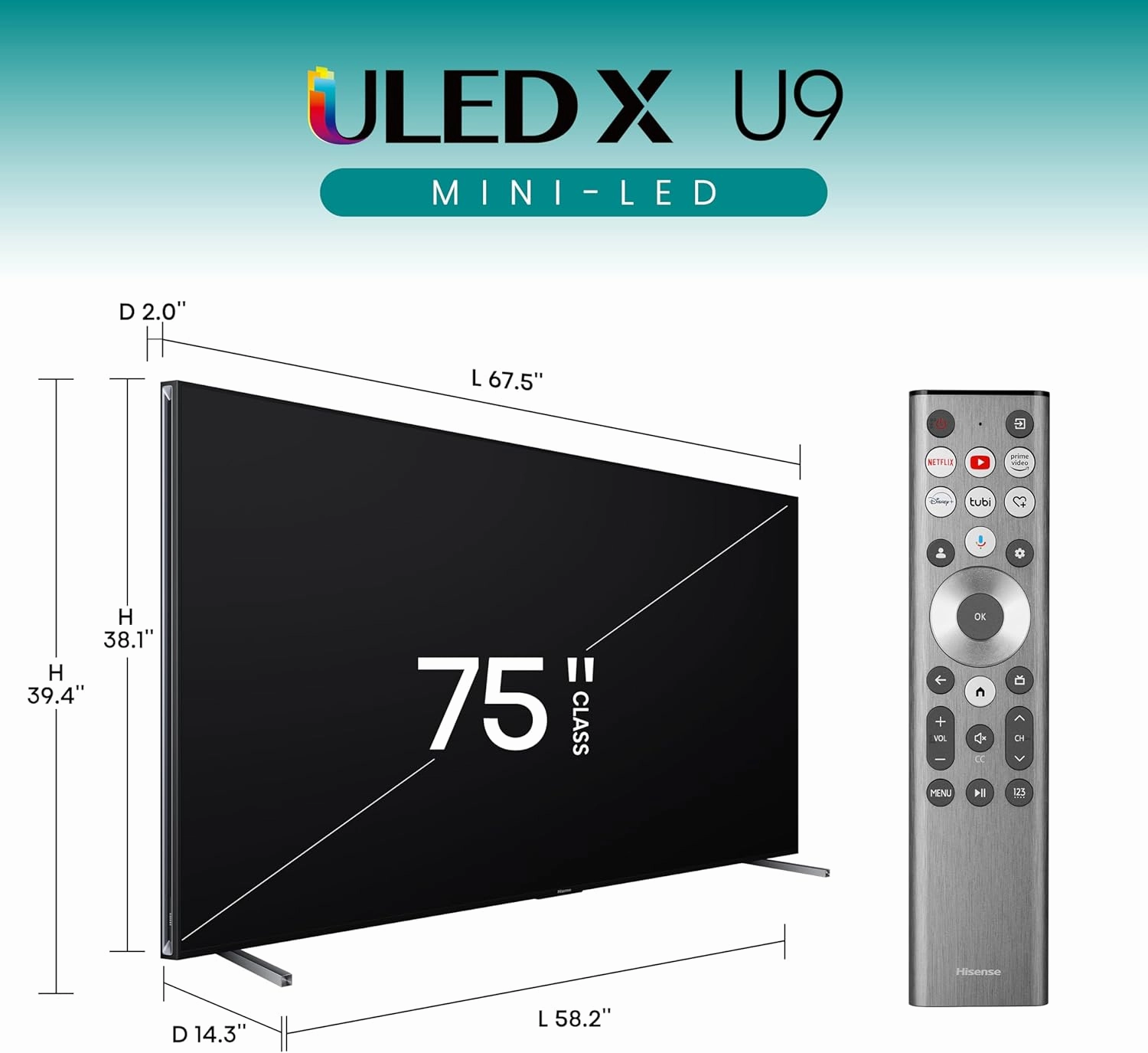 Hisense 75-Inch Class U9 Series Mini-LED ULED 4K UHD Google Smart TV (75U9N, 2024 Model) - QLED, Native 144Hz, Full Array Local Dimming, Game Mode Pro, Alexa Compatibility, 480 Motion Rate (Renewed)