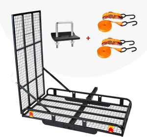 Hitch Mount Steel Cargo Carrier Basket with 49'' Folding Wheelchair Ramp, Fits 2'' Trailer Mounted Hitches