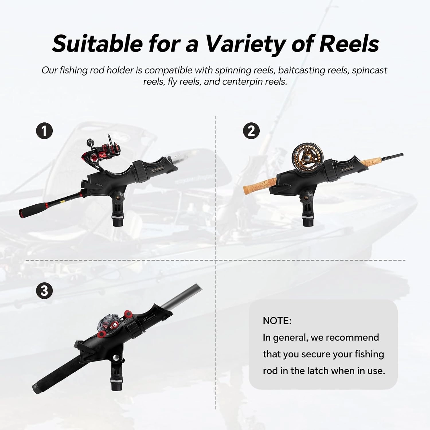 HITORHIKE Fishing Rod Holder Universal Fit Kit Allows for 360-degree Adjustment Kayak Fishing Boat Powerlock Rod Holder