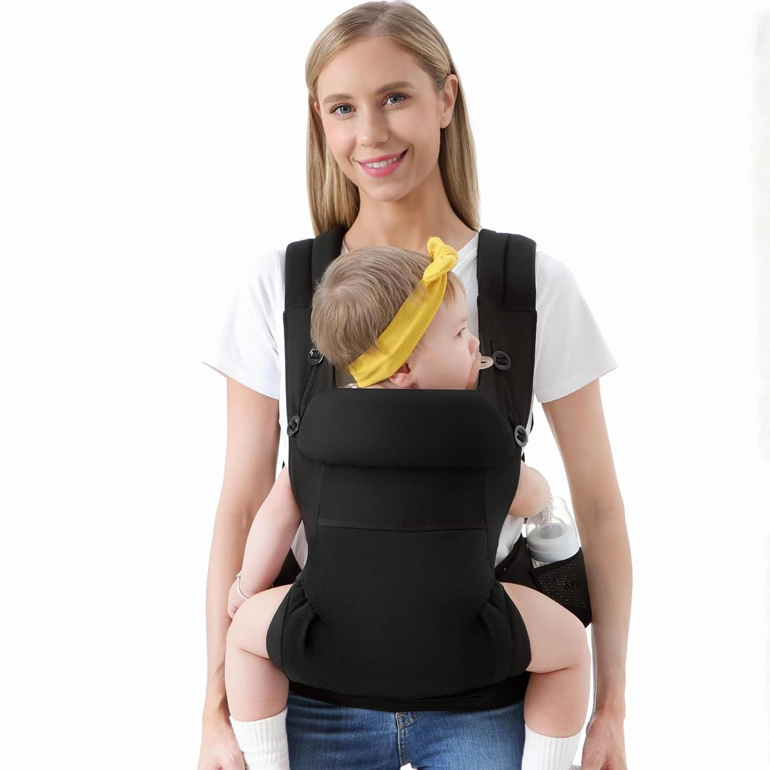 HKAI Baby Carrier for Newborn to Toddler - Multifunctional Pocket, Ergonomic Design, Comfortable Parenting and Lumbar Support for All-Position Infant Carrier (7-45lbs), Black