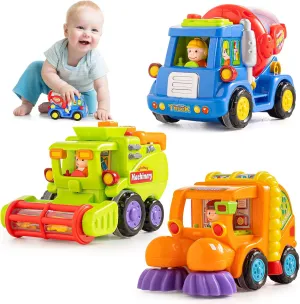 HOLA Toys for 1 2 3 Year Old Boy Birthday Gift - 3 PCS Friction-Powered Trucks Toddler Boy Toy, Sweeper Truck Toddler Toys 1-2 Early Educational Baby Christmas Birthday Stuffer
