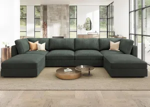 HONBAY Modular Sectional Couch with Storage Corduroy Sectional Sofa with Chaise U Shaped Sectional Couches for Living Room,Green