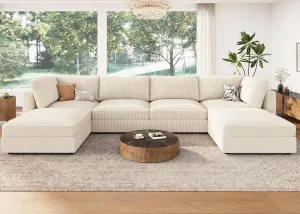 HONBAY Modular Sectional Couch with Storage Corduroy Sofa with Chaise U Shaped Sectional Couches for Living Room,Beige