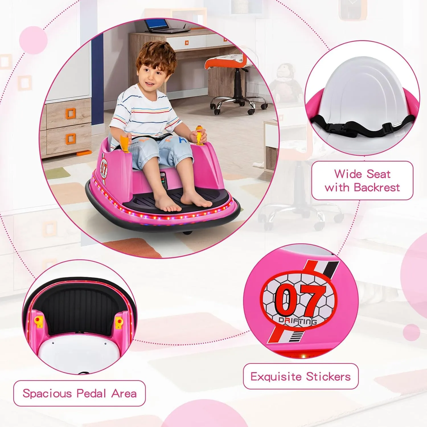 HONEY JOY 12V Toddler Bumper Car, Battery Powered Baby Ride on Bumper Car, Dual Joysticks, Flashing LED Light & 360 Degree Spin, Electric Vehicle Ride on Toys w/Remote Control, Gift for Boys Girls